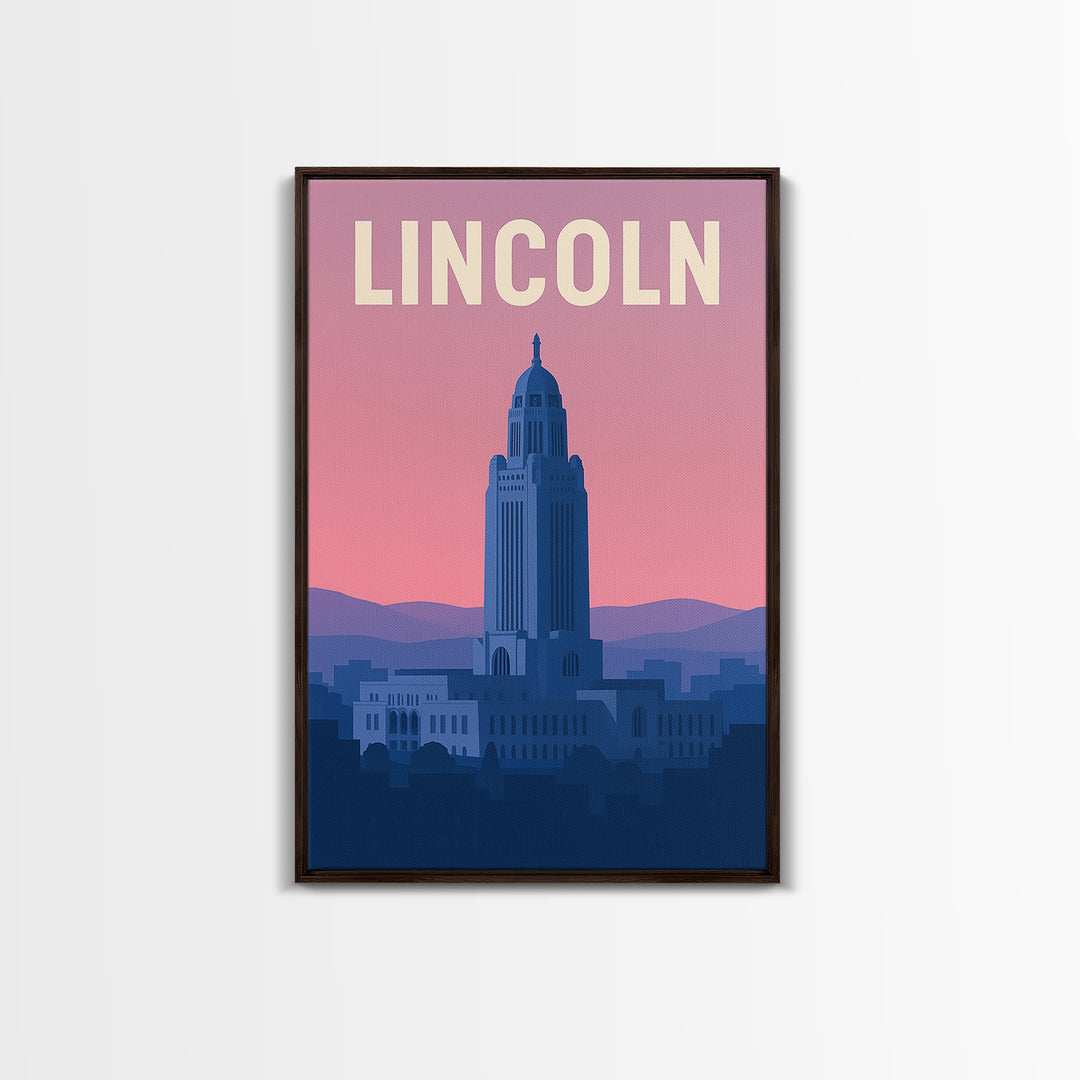 Lincoln Nebraska Travel Poster, Canvas Print, Mid Century City Wall Art, Lincoln Poster Print, City Travel Prints, Art Print, Wall Decor
