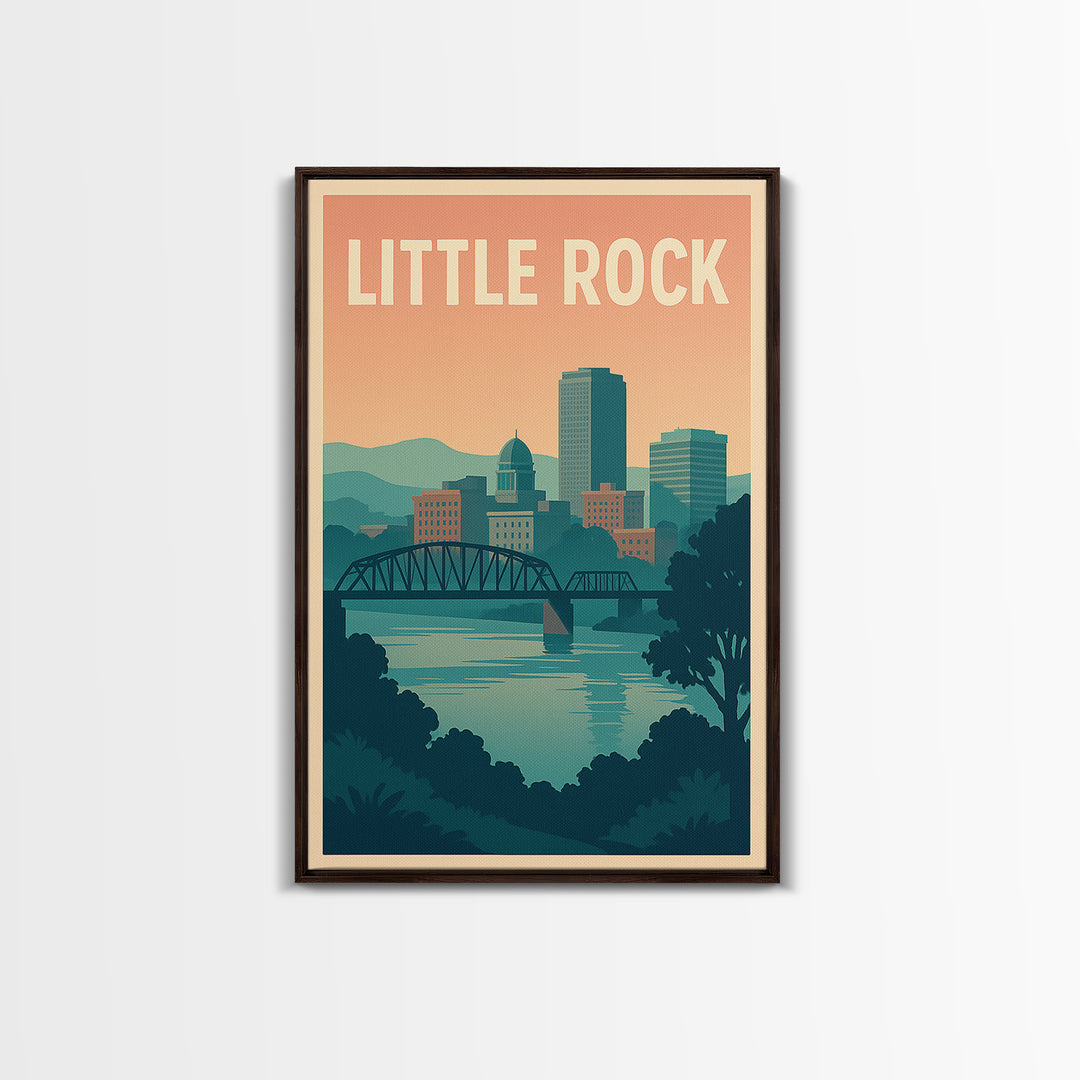 Little Rock Arkansas Travel Poster, Canvas Print, Retro Sunset Skyline Art, Little Rock City Art, Home Office Decor, Retro Travel Print