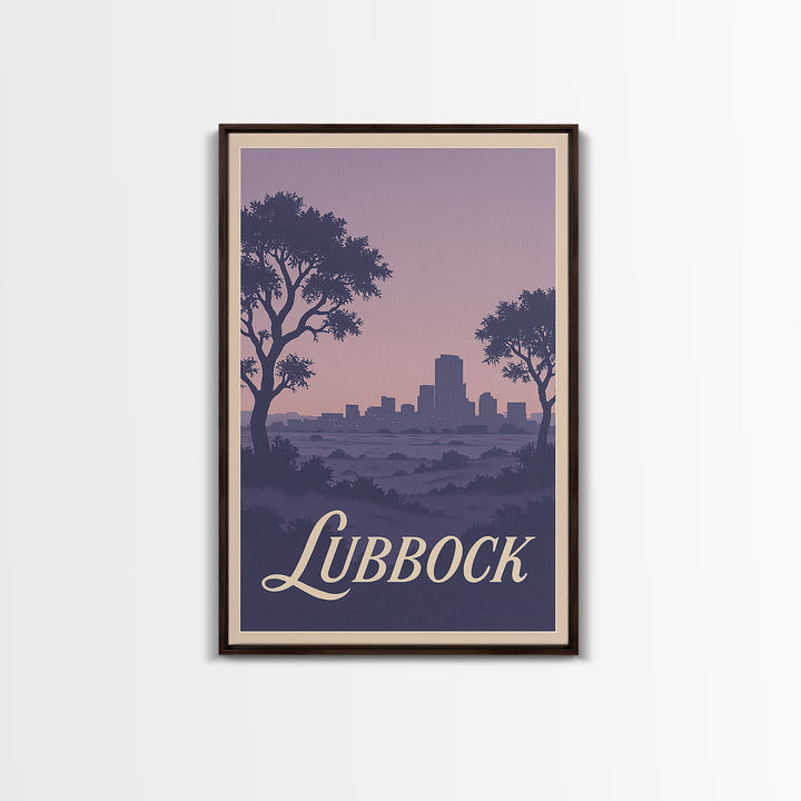 Lubbock Travel Poster, Framed Canvas Print, Retro Sunset Skyline Art, Lubbock Wall Art, Wanderlust Decor, Modern Wall Decor, Art Print