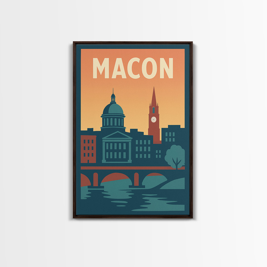 Macon Travel Poster, Framed Canvas Print, Classic Travel Poster Art, Macon City Art, City Travel Prints, Fine Art Print, Vintage City Art
