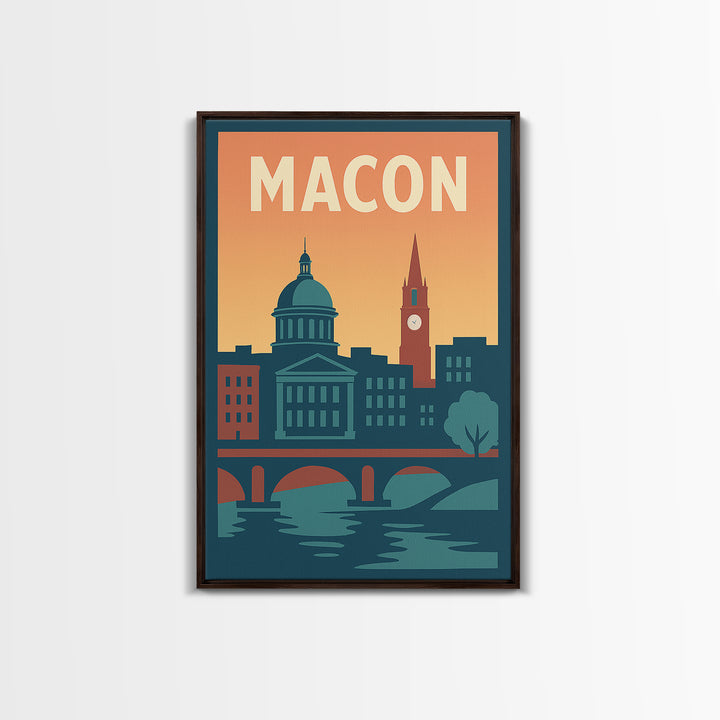 Macon Travel Poster, Framed Canvas Print, Classic Travel Poster Art, Macon City Art, City Travel Prints, Fine Art Print, Vintage City Art