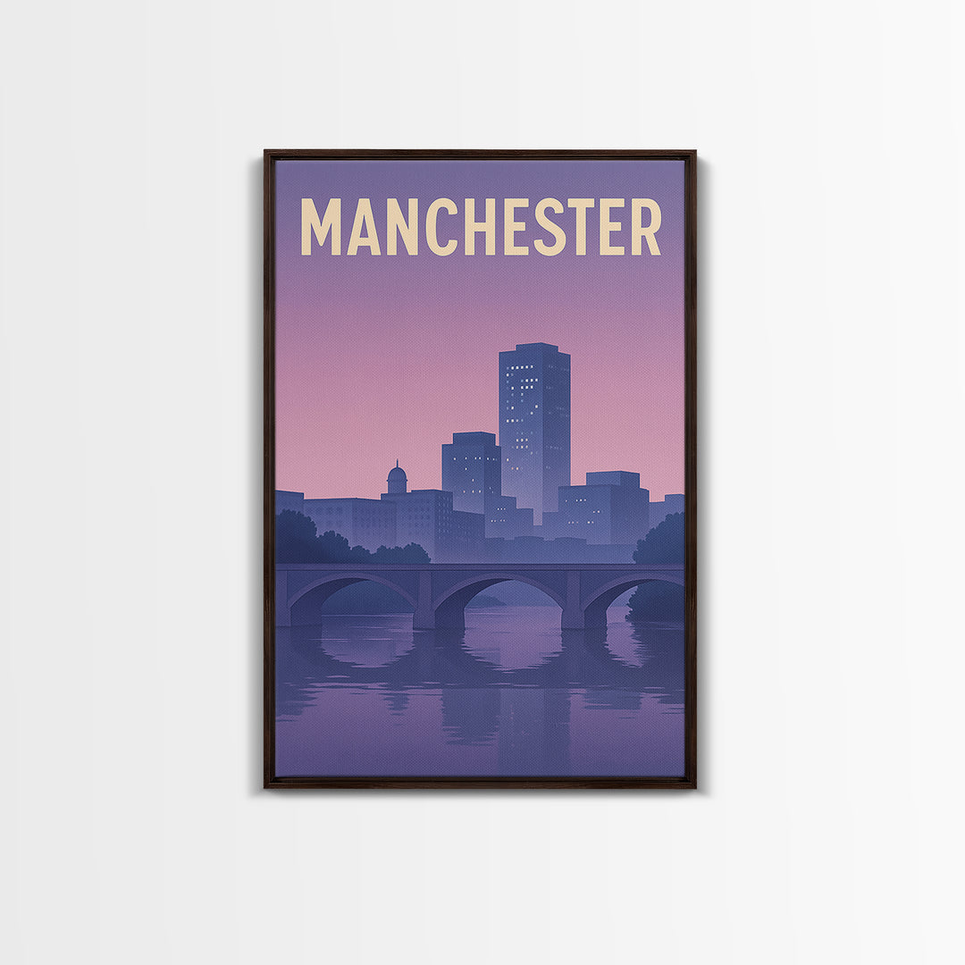 Manchester Travel Poster, Framed Canvas Print, Classic Travel Poster Art, Manchester Art Print, Travel Art Print, Fine Art Print