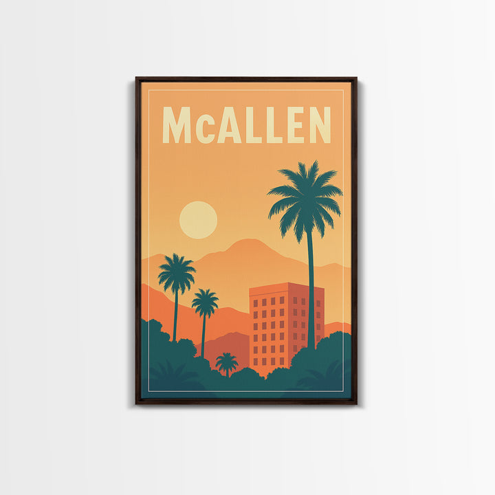 Mcallen Travel Poster, Framed Canvas Print, Mid Century City Wall Art, Mcallen Art Print, Mid Century Wall Art, Gift For Travelers