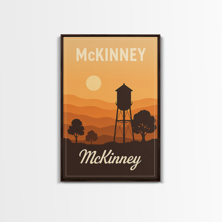 Mckinney Texas Travel Poster, Canvas Print, Retro Sunset Skyline Art, Mckinney Travel Art, Vintage Travel Art, Vintage Travel Print