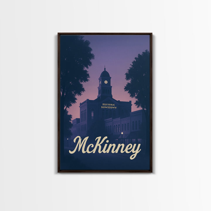Mckinney Travel Poster, Framed Canvas Print, Classic Travel Poster Art, Mckinney City Art, Vintage City Poster, Retro Travel Print