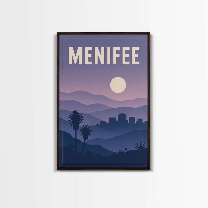 Menifee California Travel Poster, Canvas Print, Mid Century City Wall Art, Menifee Wall Art, City Art Print, Gift For Travelers, Travel Art