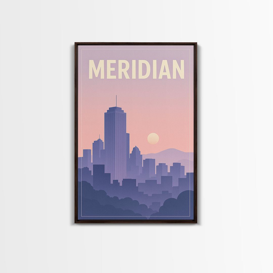 Meridian Idaho Travel Poster, Framed Canvas Print, Classic Travel Poster Art, Meridian Travel Art, Mid Century Wall Art, City Travel Prints