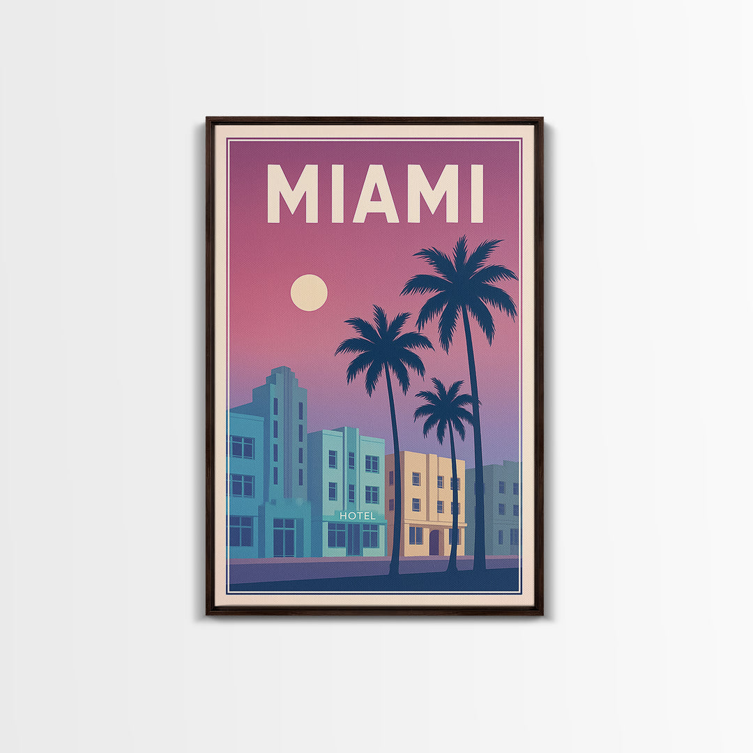 Miami Florida Travel Poster, Canvas Print, Classic Poster Art, Miami Poster Print, City Art Print, Watercolor Skyline Art, Travel Art