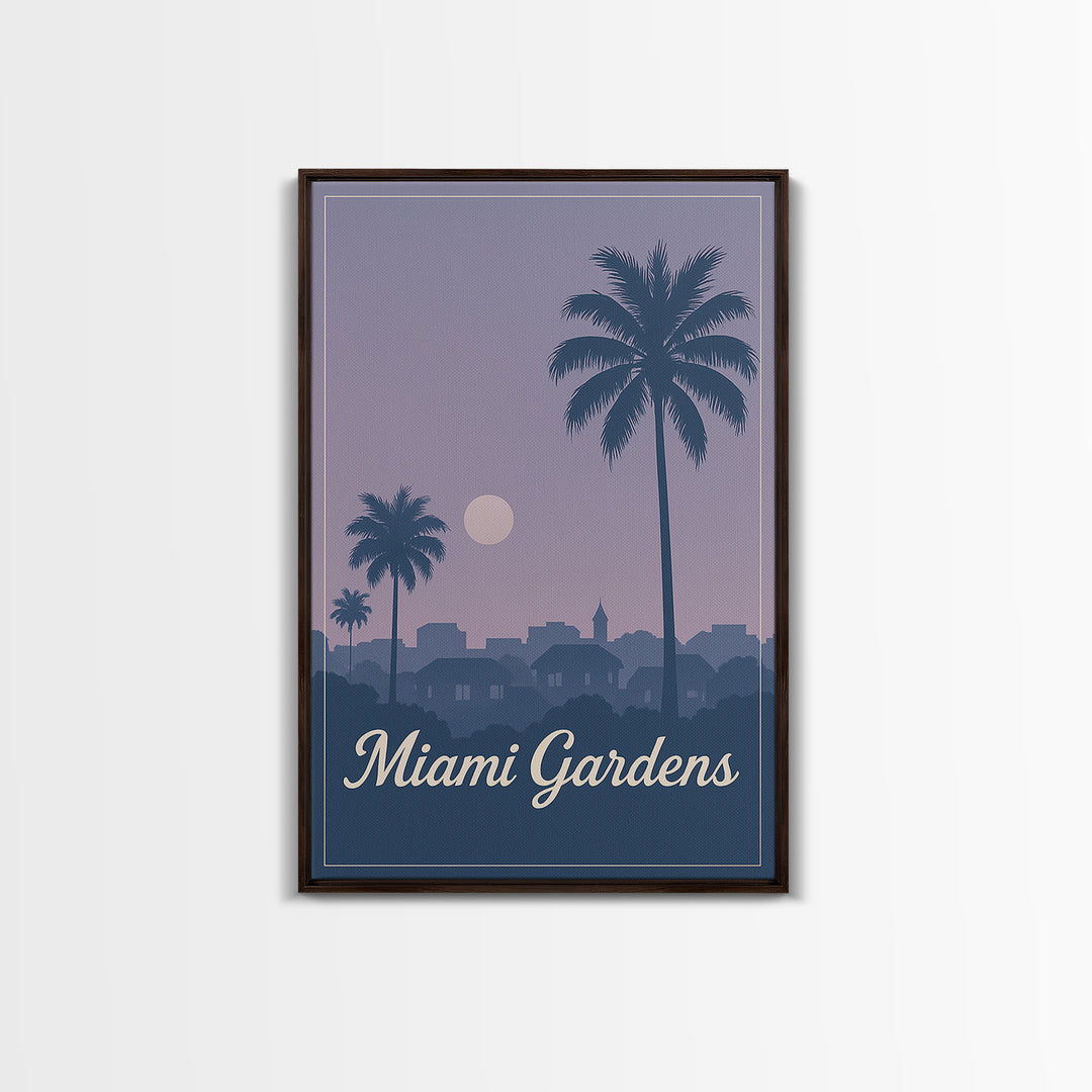 Miami Gardens Travel Poster, Canvas Print, Vintage Travel Poster Art, Miami Gardens Art Print, Living Room Wall Art, Travel Wall Art