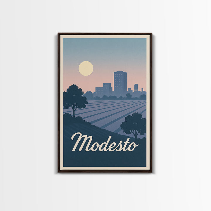 Modesto Travel Poster, Canvas Print, Mid Century City Wall Art, Modesto City Art, Modern Wall Decor, City Illustration, City Art Print