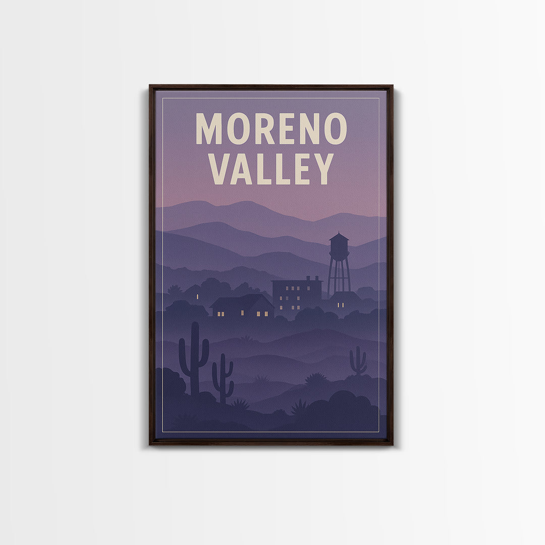 Moreno Valley California Travel Poster, Canvas Print, Retro Sunset Skyline Art, Moreno Valley Art Print, Wanderlust Decor, City Art Print