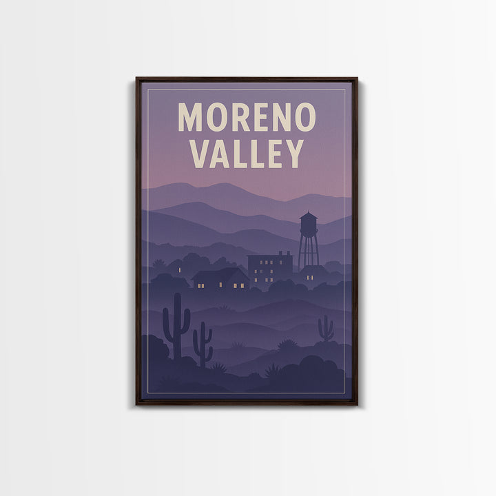 Moreno Valley California Travel Poster, Canvas Print, Retro Sunset Skyline Art, Moreno Valley Art Print, Wanderlust Decor, City Art Print