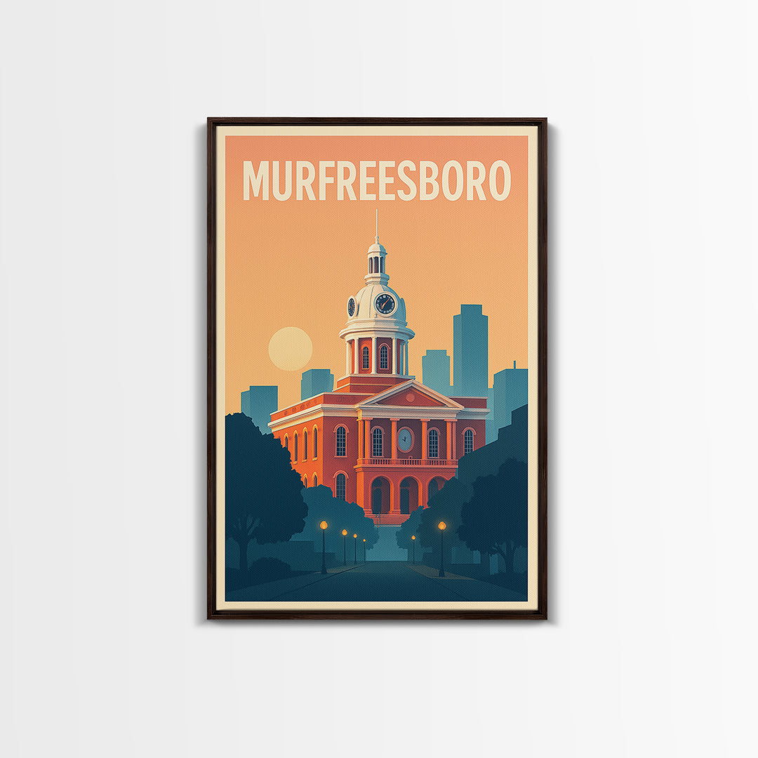 Murfreesboro Travel Poster, Canvas Print, Retro Sunset Skyline Art, Murfreesboro Poster Print, Fine Art Print, Travel Wall Decor
