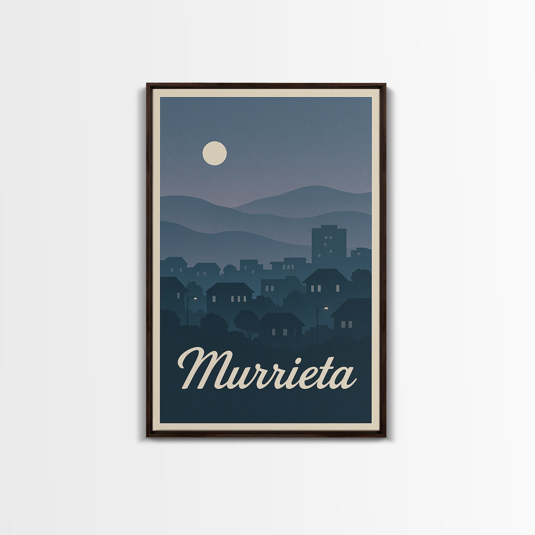Murrieta Travel Poster, Framed Canvas Print, Mid Century City Wall Art, Murrieta Art Print, Gift For Travelers, Vintage City Poster