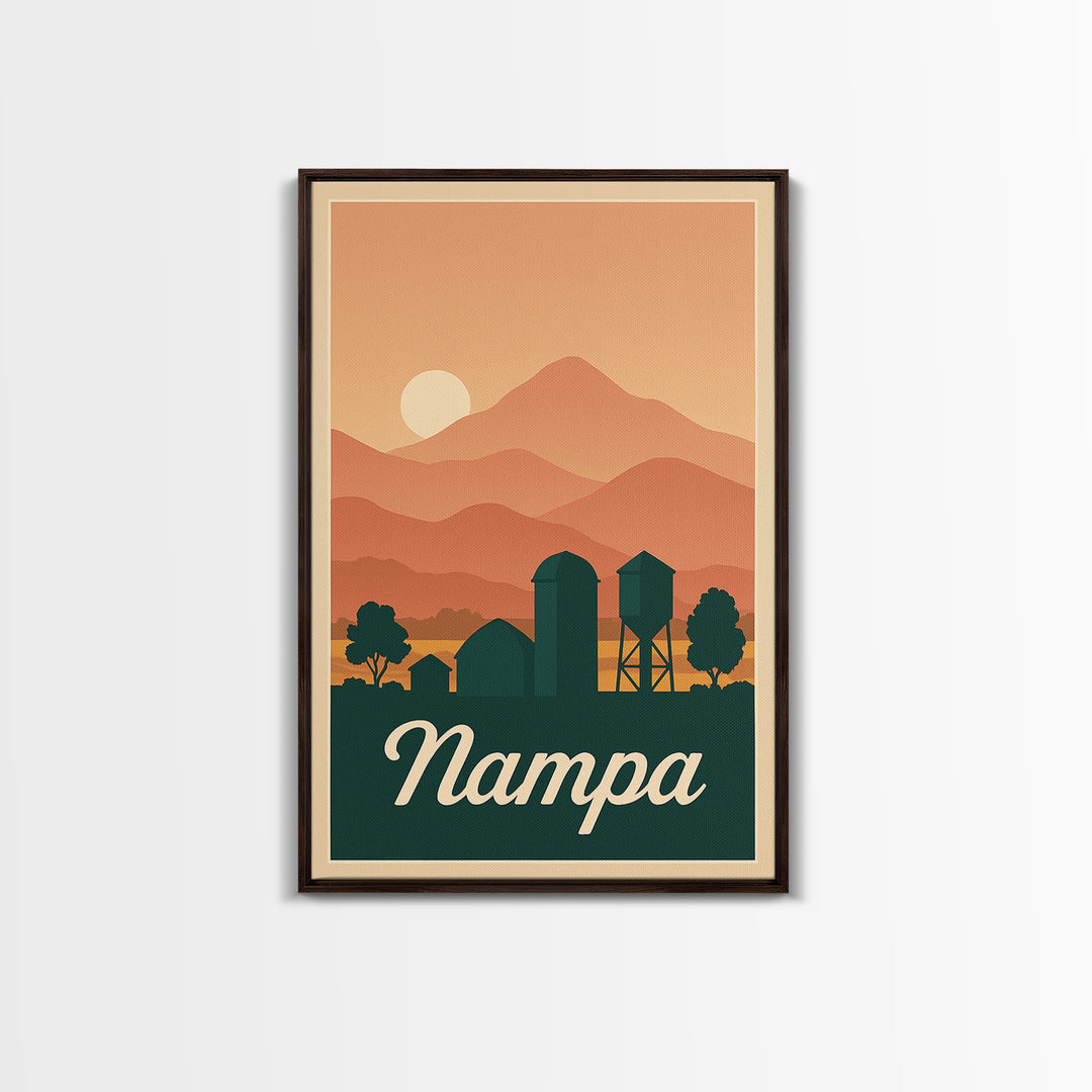 Nampa Idaho Travel Poster, Canvas Print, Retro Sunset Skyline Art, Nampa Poster Print, City Art Print, City Travel Prints, Fine Art Print
