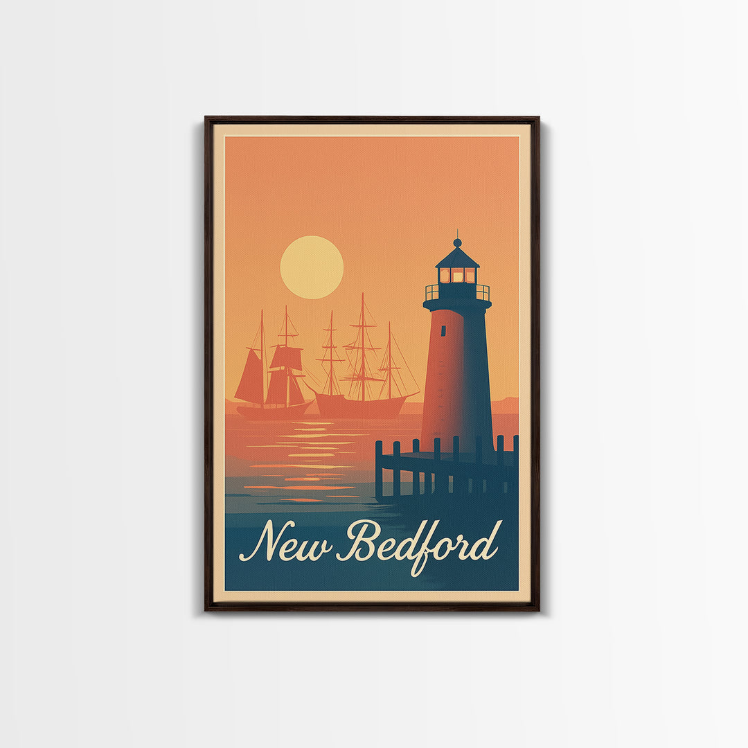 New Bedford Massachusetts Travel Poster, Canvas Print, Retro Sunset Skyline Art, New Bedford City Art, Travel Art Print, Travel Prints