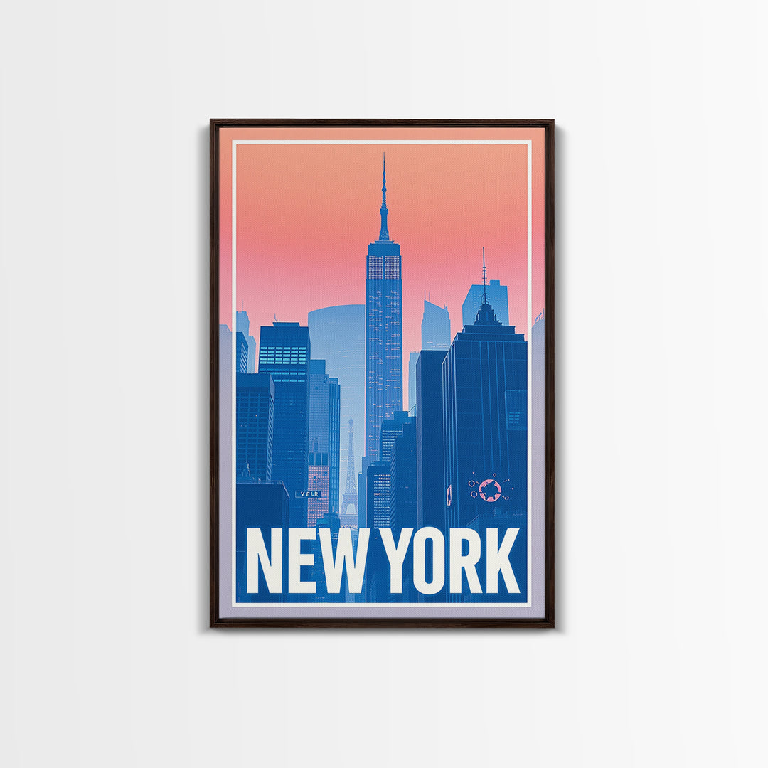 New York Travel Poster, Framed Canvas Print, Classic Travel Poster Art, New York City Art, Travel Poster Art, Watercolor Skyline