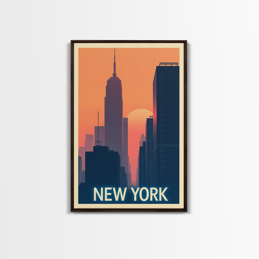 New York Travel Poster, Framed Canvas Print, Mid Century City Wall Art, New York City Art, Wanderlust Decor, Eclectic Wall Decor