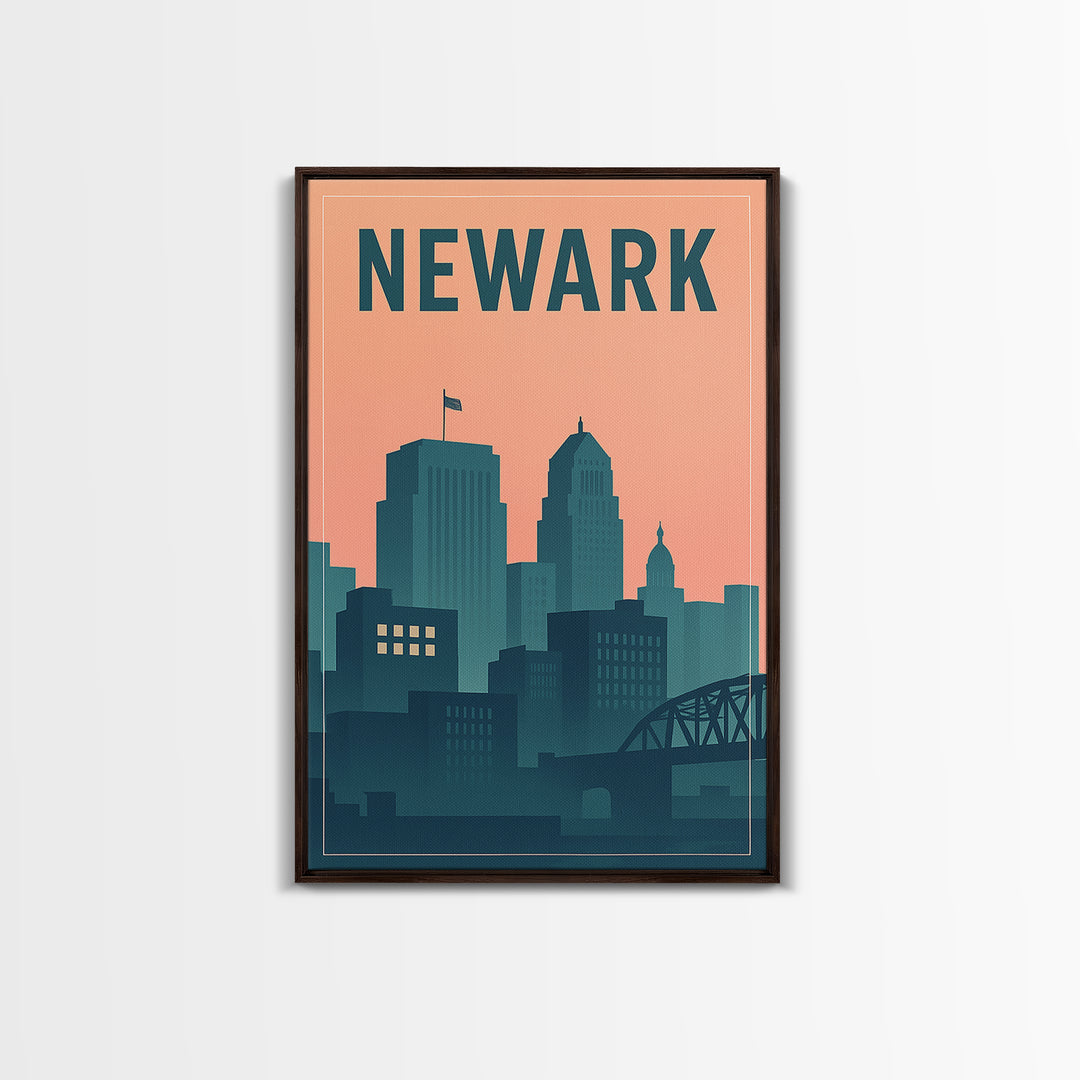 Newark Travel Poster, Canvas Print, Mid Century City Wall Art, Newark Art Print, Vintage City Art, Travel Art Print, City Illustration