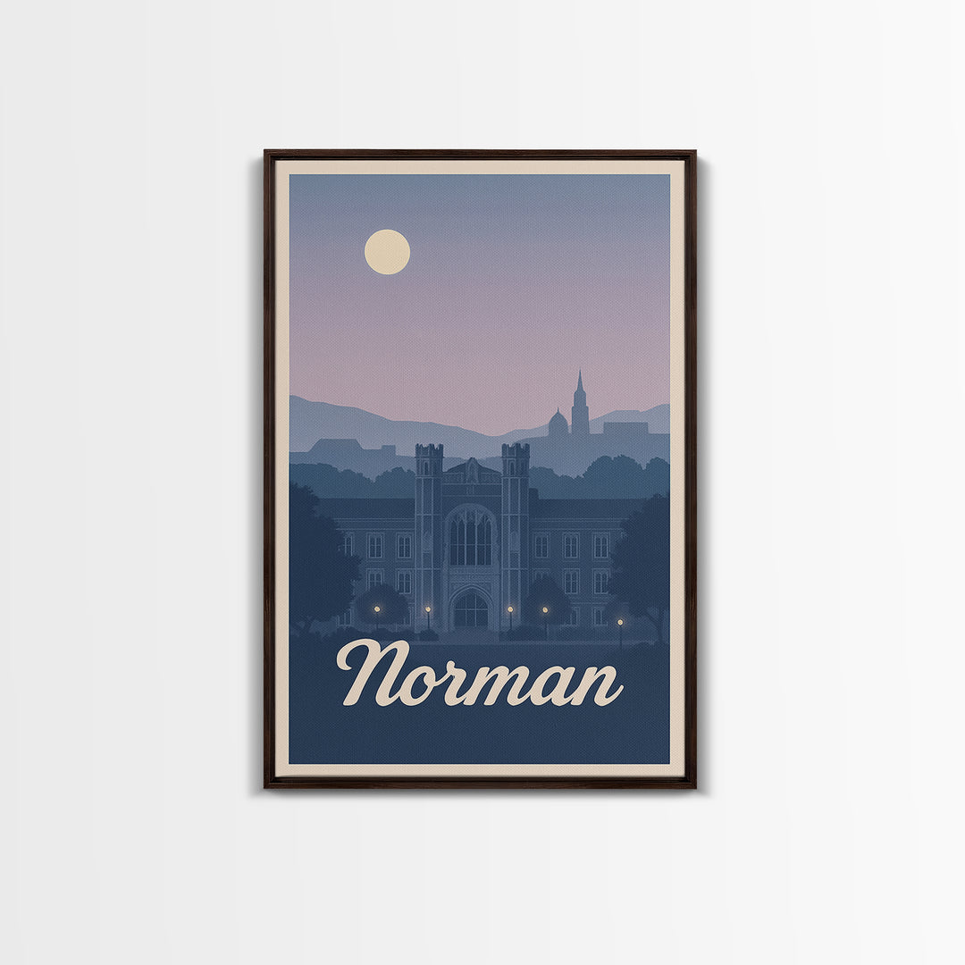 Norman Travel Poster, Framed Canvas Print, Classic Travel Poster Art, Norman City Art, Retro Travel Print, Mid Century Wall Art