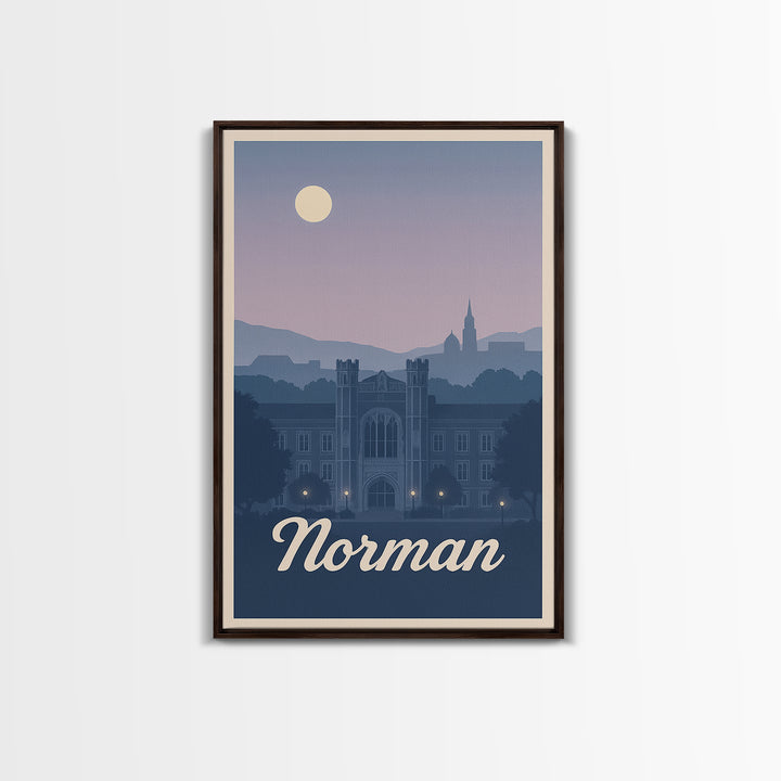 Norman Travel Poster, Framed Canvas Print, Classic Travel Poster Art, Norman City Art, Retro Travel Print, Mid Century Wall Art