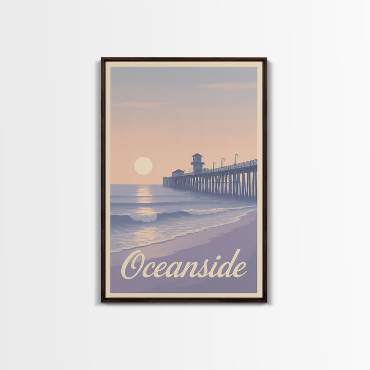 Oceanside Travel Poster, Canvas Print, Retro Sunset Skyline Art, Oceanside Wall Art, Retro Travel Print, Watercolor Skyline, Design 2