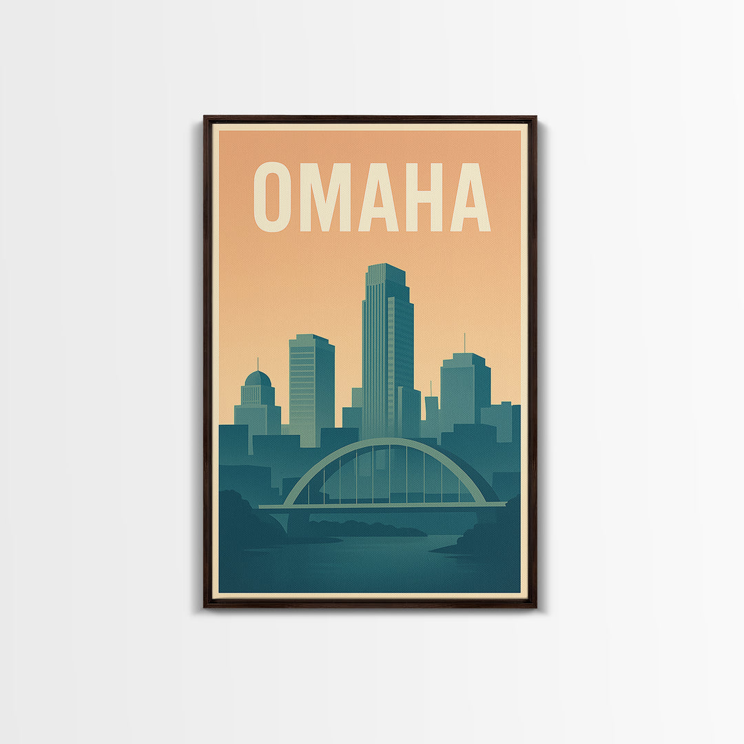 Omaha Travel Poster, Framed Canvas Print, Mid Century City Wall Art, Omaha Wall Art, Travel Wall Decor, Mid Century Wall Art, Wall Art