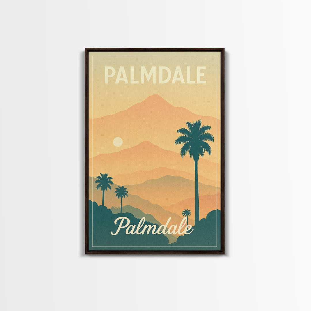 Palmdale California Travel Poster, Canvas Print, Retro Sunset Skyline Art, Palmdale Poster Print, Wanderlust Decor, Travel Art, City Poster