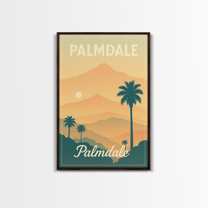 Palmdale California Travel Poster, Canvas Print, Retro Sunset Skyline Art, Palmdale Poster Print, Wanderlust Decor, Travel Art, City Poster
