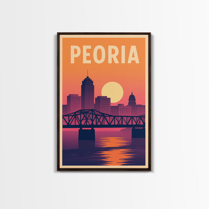 Peoria Travel Poster, Framed Canvas Print, Mid Century City Wall Art, Peoria City Art, Home Office Decor, City Art Print, City Travel Prints