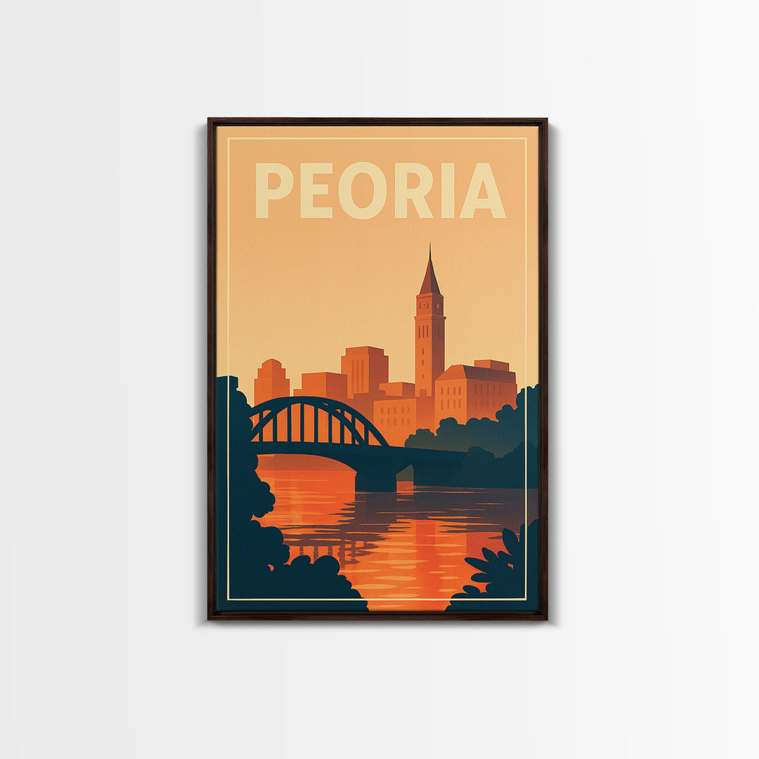 Peoria Travel Poster, Framed Canvas Print, Classic Travel Poster Art, Peoria Poster Print, Vintage Travel Art, Travel Wall Art