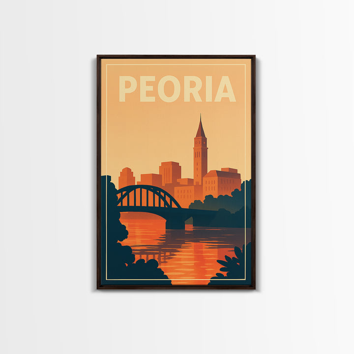 Peoria Travel Poster, Framed Canvas Print, Classic Travel Poster Art, Peoria Poster Print, Vintage Travel Art, Travel Wall Art