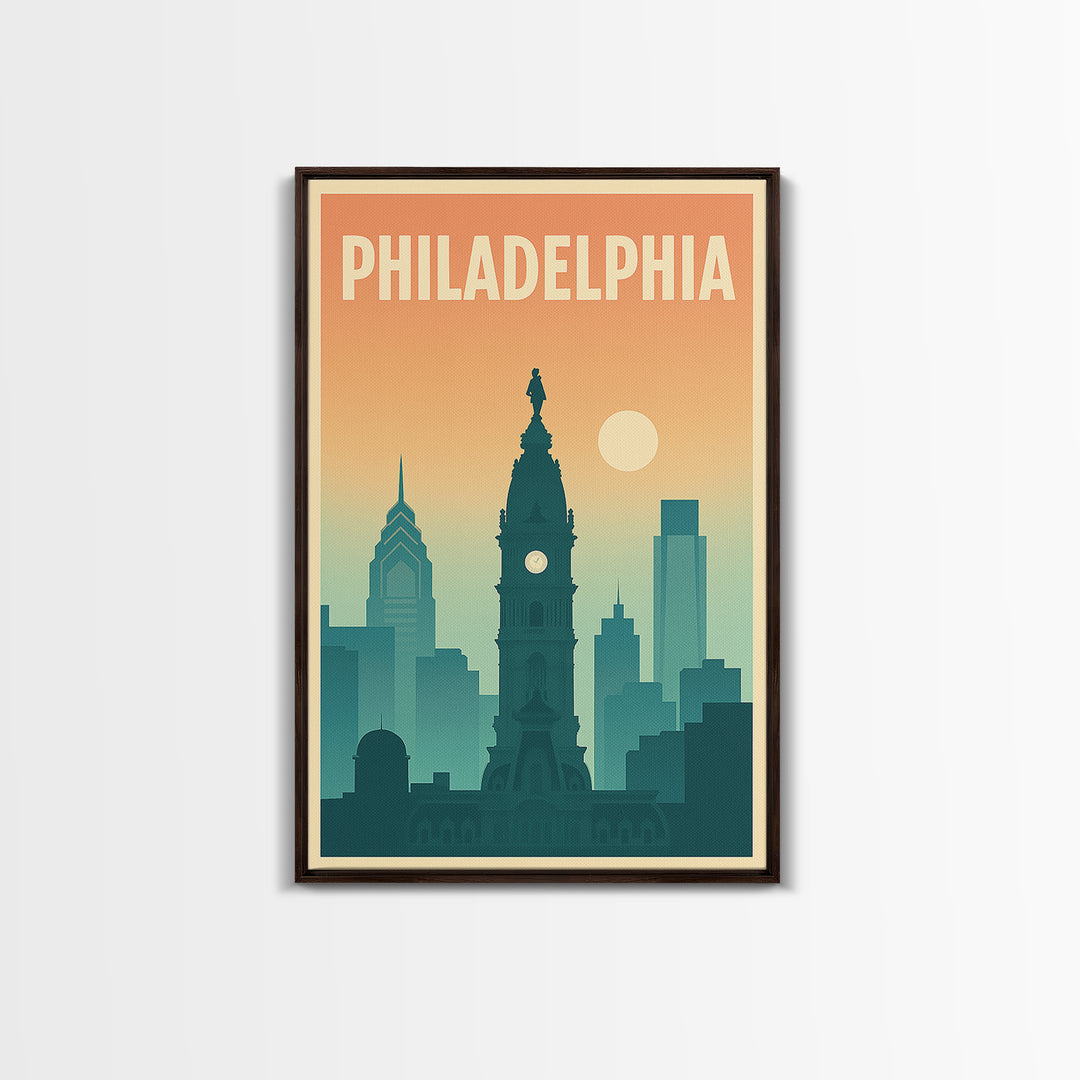 Philadelphia Pennsylvania Travel Poster, Canvas Print, Classic Travel Poster Art, Philadelphia Wall Art, Office Decor, Eclectic Wall Decor