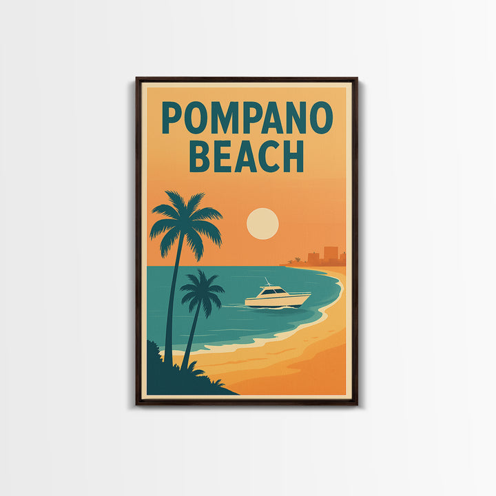 Pompano Beach Travel Poster, Framed Canvas Print, Classic Travel Poster Art, Pompano Beach Poster Print, Modern Wall Decor, City Art Print