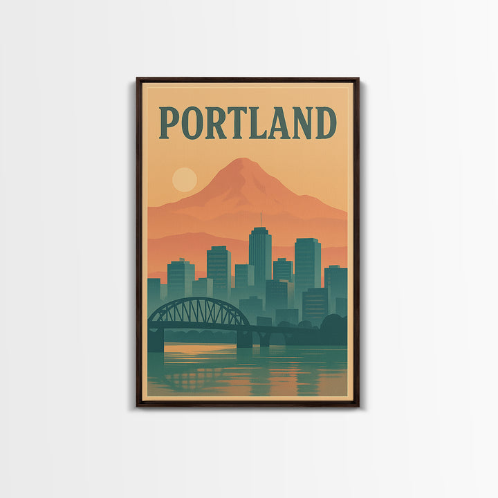 Portland Travel Poster, Framed Canvas Print, Mid Century City Wall Art, Portland Poster Print, Fine Art Print, Vintage Travel Art