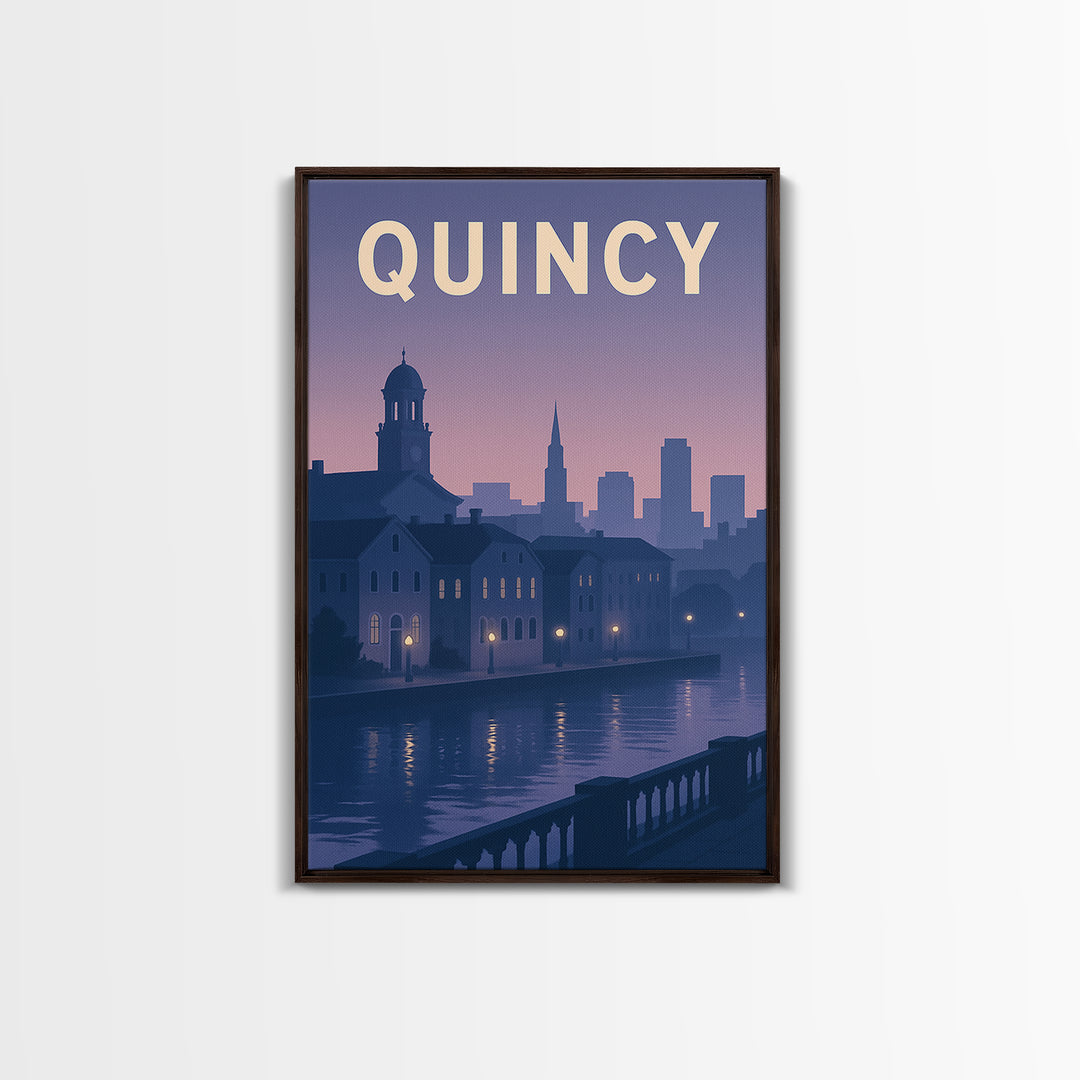 Quincy Massachusetts Travel Poster, Canvas Print, Vintage Poster Art, Quincy Wall Art, City Art Print, Travel Wall Art, Travel Poster Art