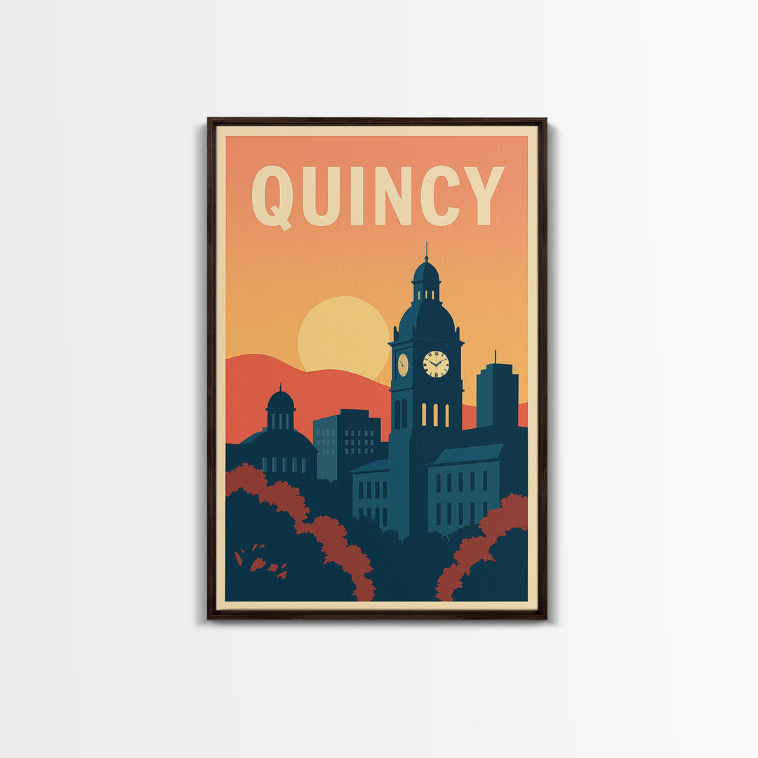 Quincy Travel Poster, Framed Canvas Print, Classic Travel Poster Art, Quincy Poster Print, Vintage City Art, City Travel Prints
