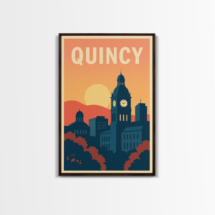 Quincy Travel Poster, Framed Canvas Print, Classic Travel Poster Art, Quincy Poster Print, Vintage City Art, City Travel Prints