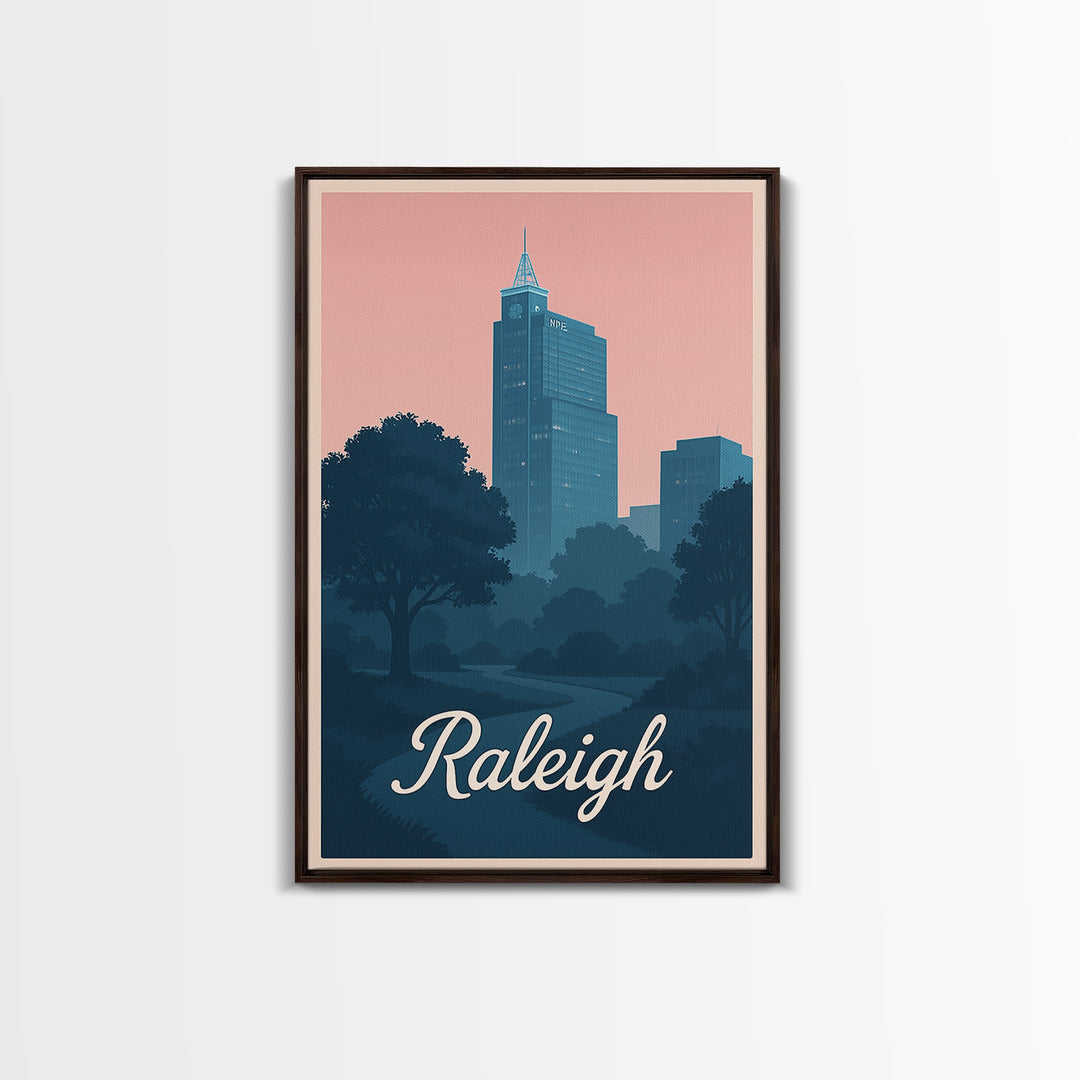 Raleigh Travel Poster, Framed Canvas Print, Classic Travel Poster Art, Raleigh Wall Art, Travel Poster Art, Vintage Travel Art
