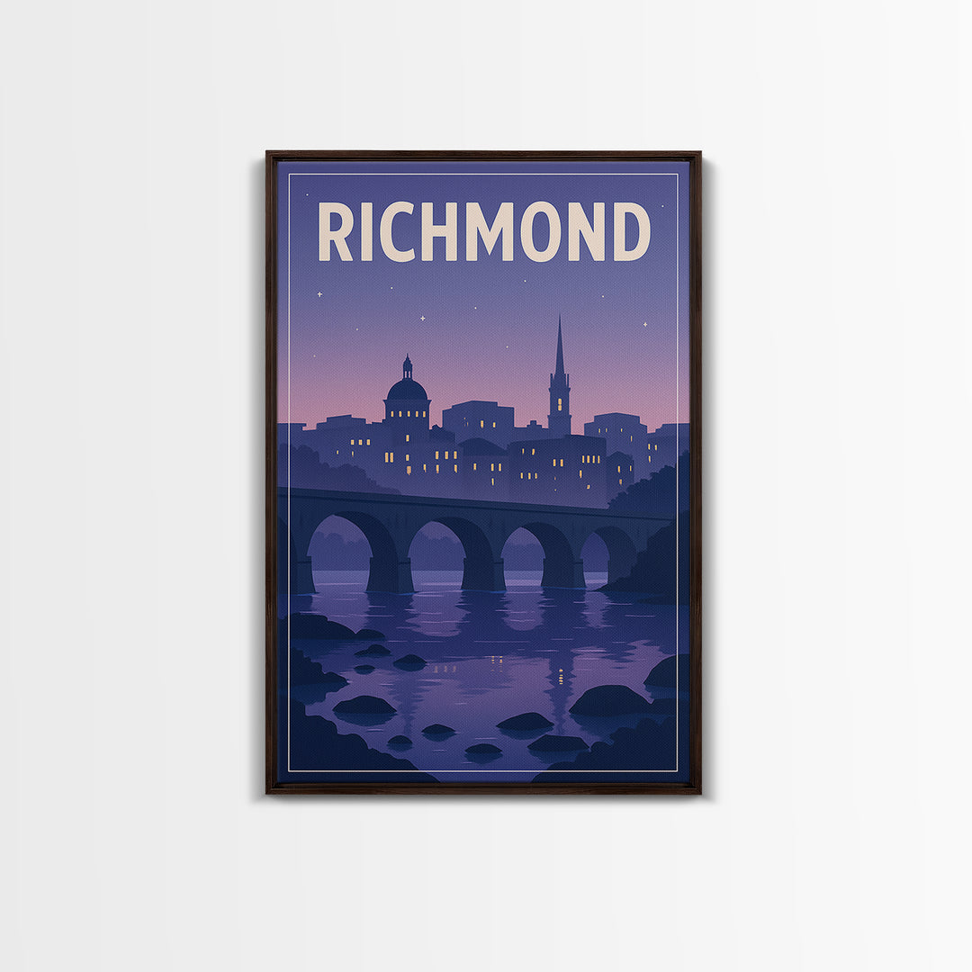 Richmond Travel Poster, Canvas Print, Retro Sunset Skyline Art, Richmond City Art, Vintage City Art, Vintage Travel Print, Landscape Art