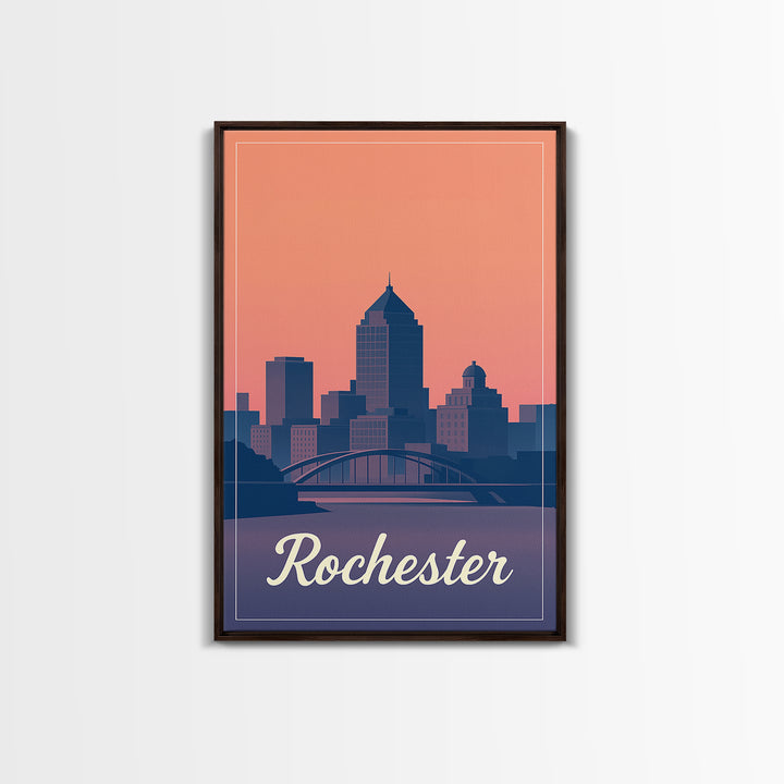 Rochester Travel Poster, Framed Canvas Print, Mid Century City Wall Art, Rochester Poster Print, Eclectic Wall Decor, Travel Art Print