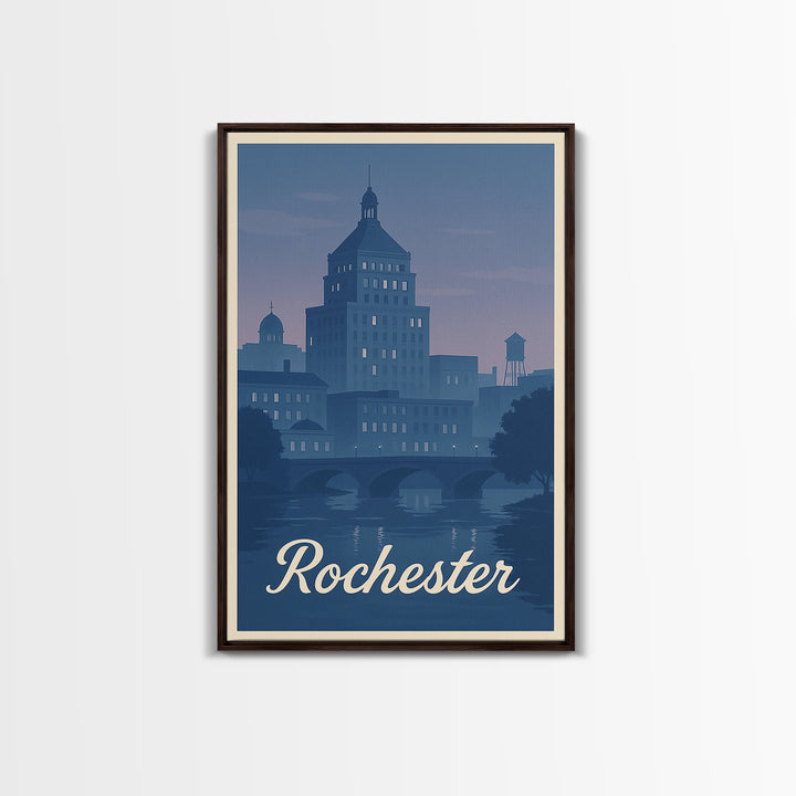 Rochester Travel Poster, Framed Canvas Print, Vintage Travel Poster Art, Rochester City Art, City Travel Prints, Vintage City Poster