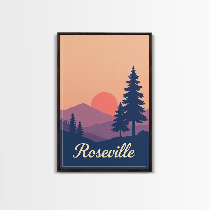 Roseville California Travel Poster, Canvas Print, Mid Century City Wall Art, Roseville Poster Print, Travel Wall Art, Vintage City Poster