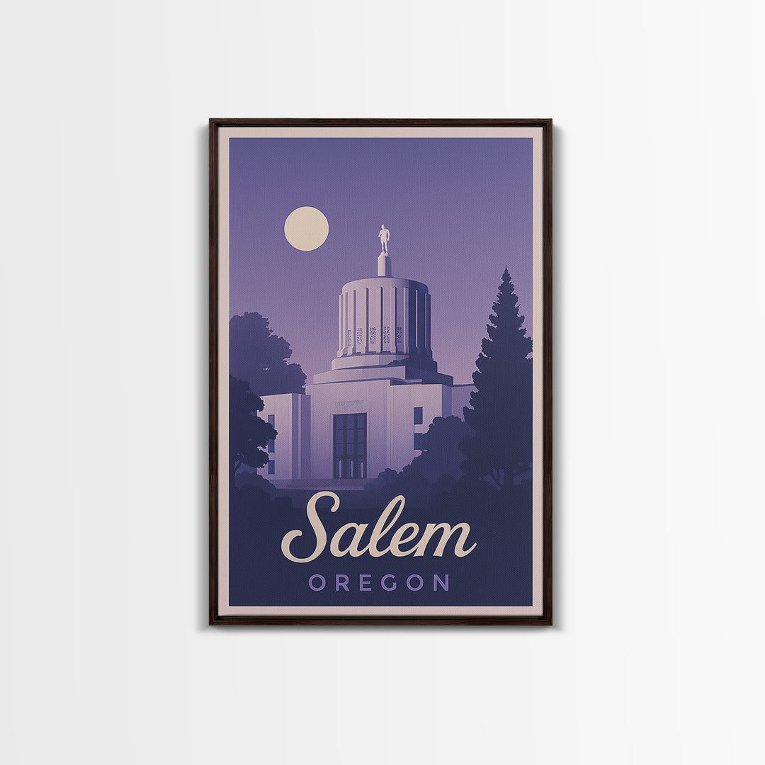 Salem Travel Poster, Canvas Print, Retro Sunset Skyline Art, Salem Art Print, City Illustration, Mid Century Wall Art, Travel Wall Decor