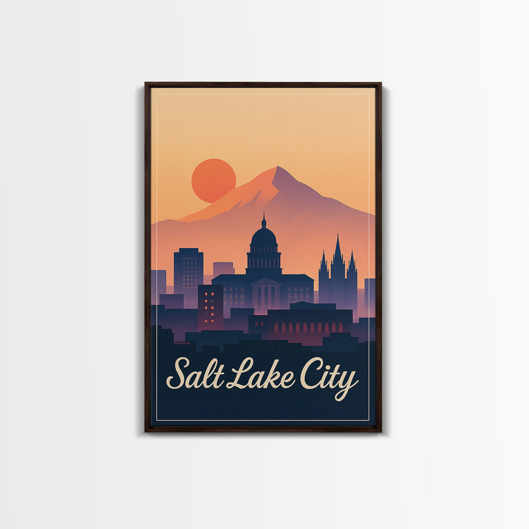 Salt Lake City Utah Travel Poster, Canvas Print, Vintage Travel Poster Art, Salt Lake City City Art, City Illustration, City Art Print