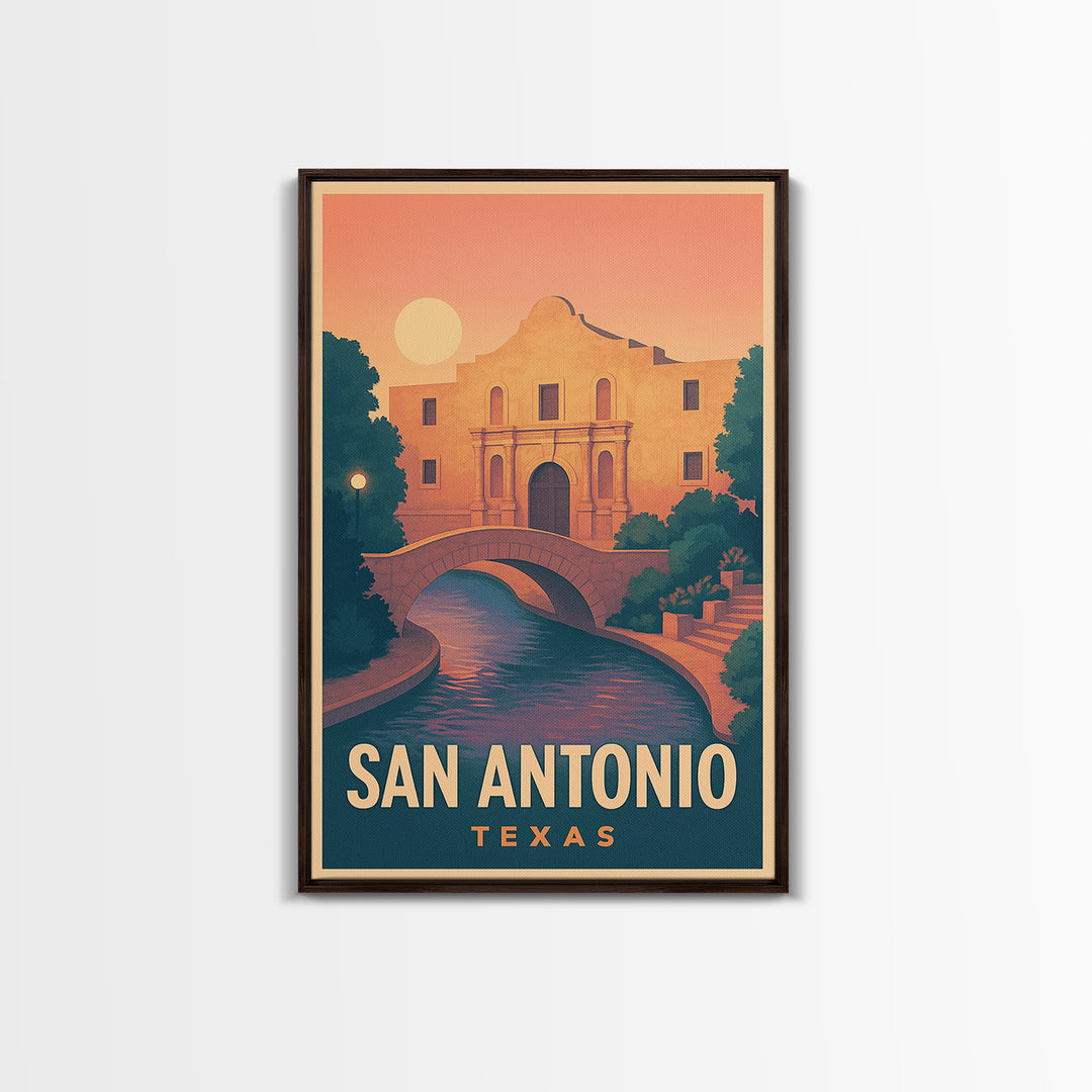 San Antonio Texas Travel Poster, Framed Canvas Print, Mid Century City Wall Art, San Antonio Wall Art, Fine Art Print, Wanderlust Decor