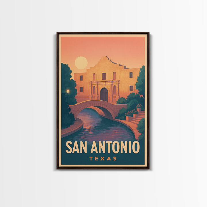 San Antonio Texas Travel Poster, Framed Canvas Print, Mid Century City Wall Art, San Antonio Wall Art, Fine Art Print, Wanderlust Decor