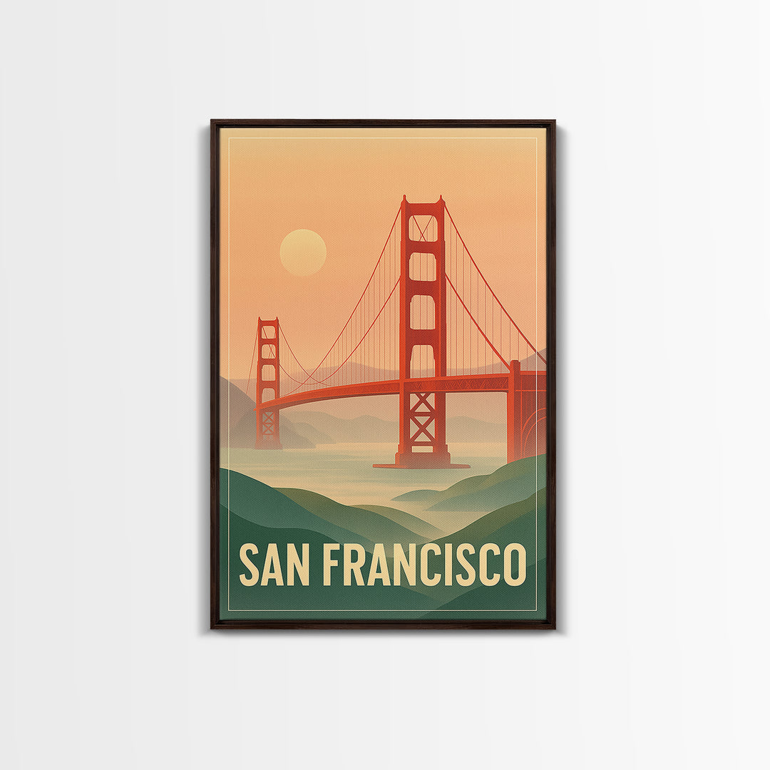 San Francisco California Travel Poster, Canvas Print, Retro Sunset Skyline Art, San Francisco Travel Art, City Illustration, Fine Art Print