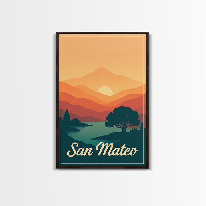 San Mateo California Travel Poster, Canvas Print, Mid Century City Wall Art, San Mateo Wall Art, Office Decor, Wall Decor, Poster Art