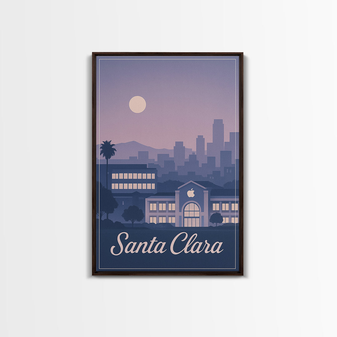 Santa Clara Travel Poster, Framed Canvas Print, Retro Sunset Skyline Art, Santa Clara Wall Art, Living Room Wall Art, Vintage City Art